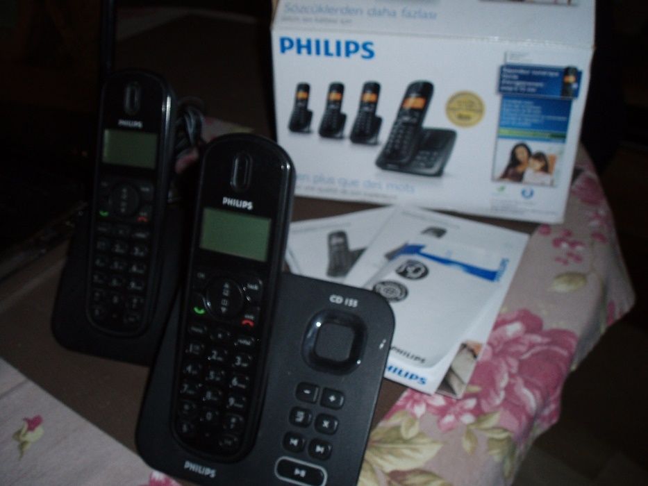 Telefon bezprzewodowy 2 słuchawki stacjonarny PHILIPS CD155 sekretarka