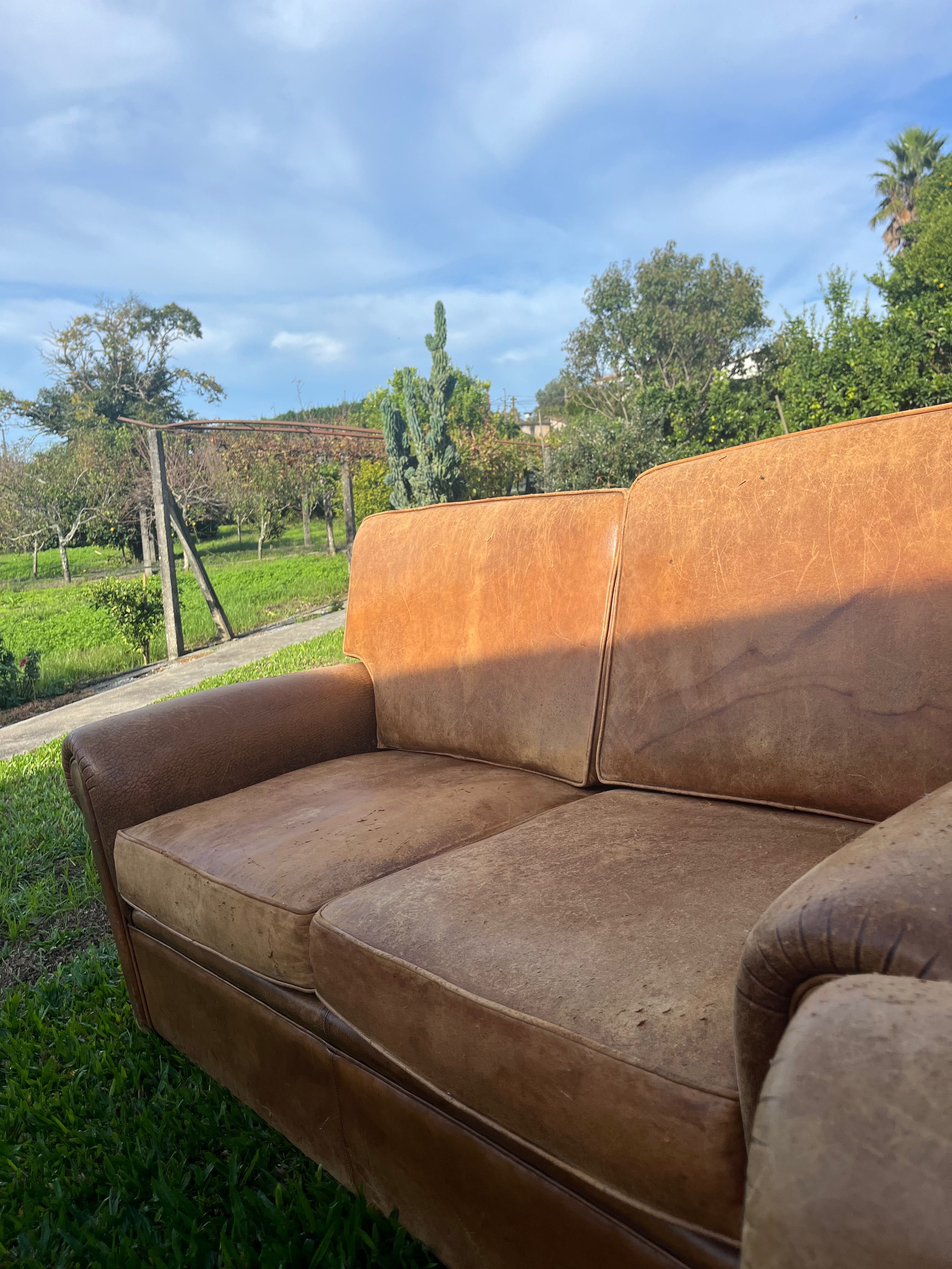 Sofás de Pele conjunto Vintage para restauro da pele