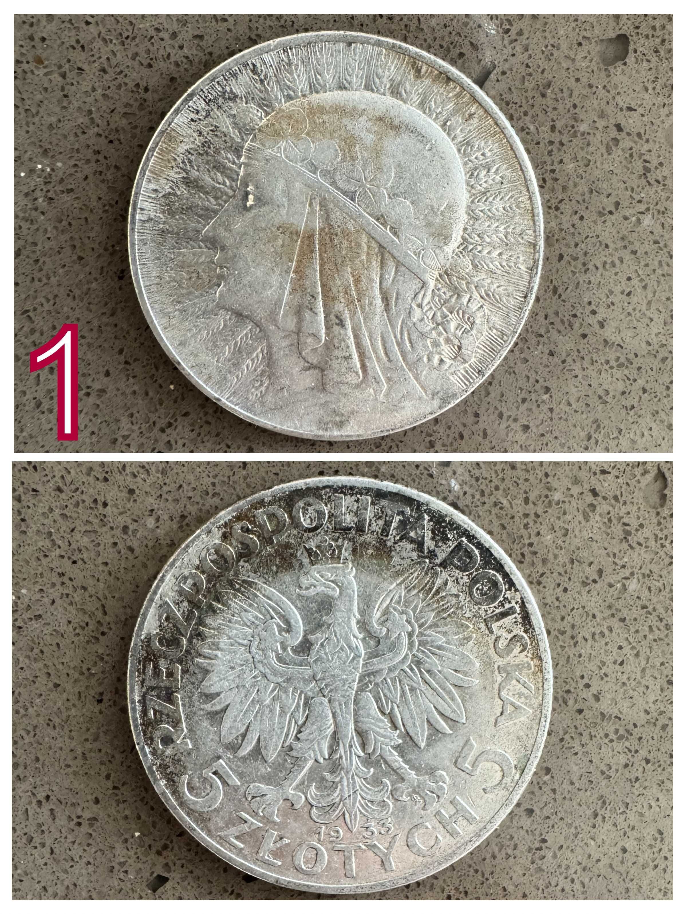 Moneta 5 złotych Królowa Jadwiga 1933, 1934 Głowa Kobiety 6 sztuk