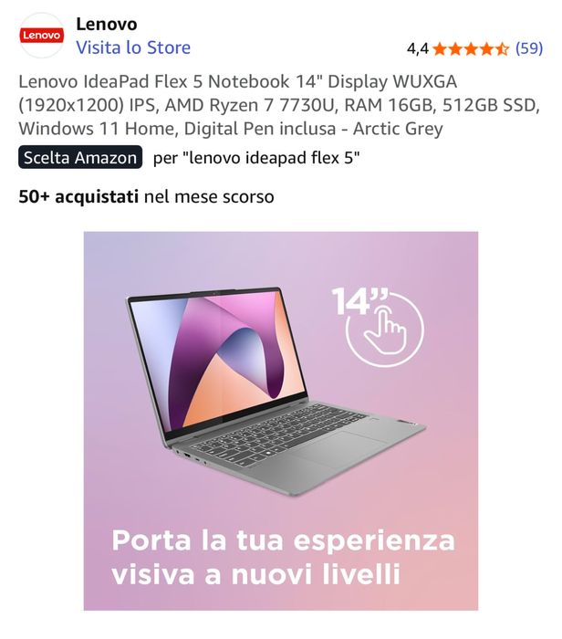Lenovo IdeaPad Flex 5 Notebook 14 Display ram16gb 512ssd