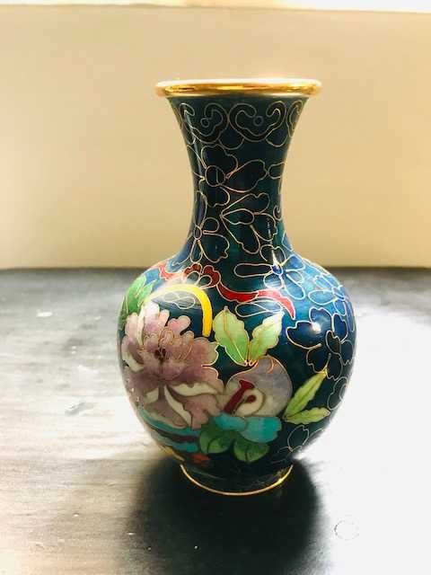 Pequeno Vaso chinês vintage em cloisonné esmaltado