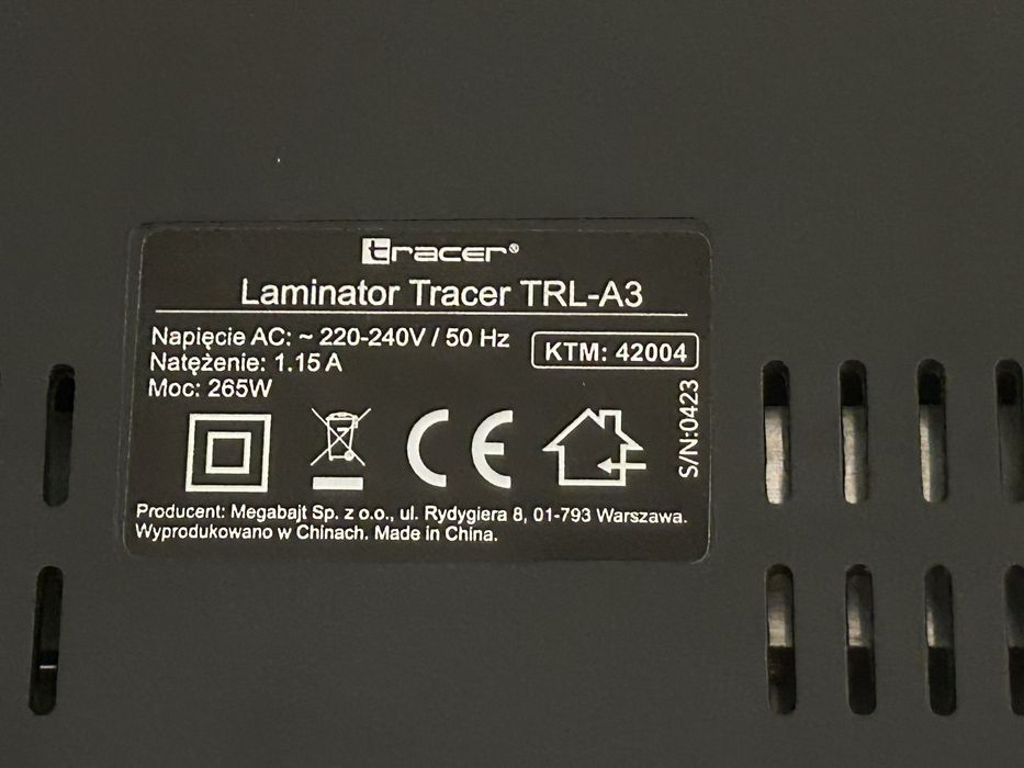 Laminator TRACER TRL-A3 Szerokość laminacji 330 mm, Nagrzewanie 2.5min