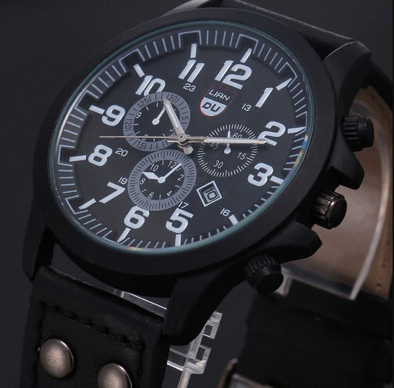 Relógio masculino de aço inoxidável com pulseira de couro