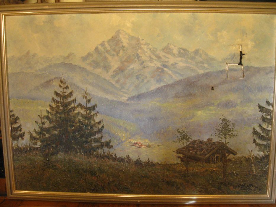 Obraz olej O. Guth Pejzaż górski 140X100cm Rama znany Autor Alpy Tyrol