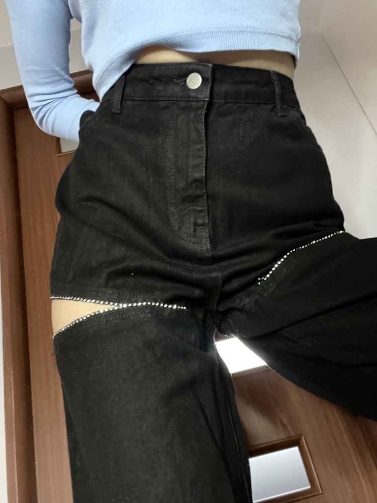 Spodnie spodenki spodniospodenki jeansowe dzowny wysoki stan cyrkonie