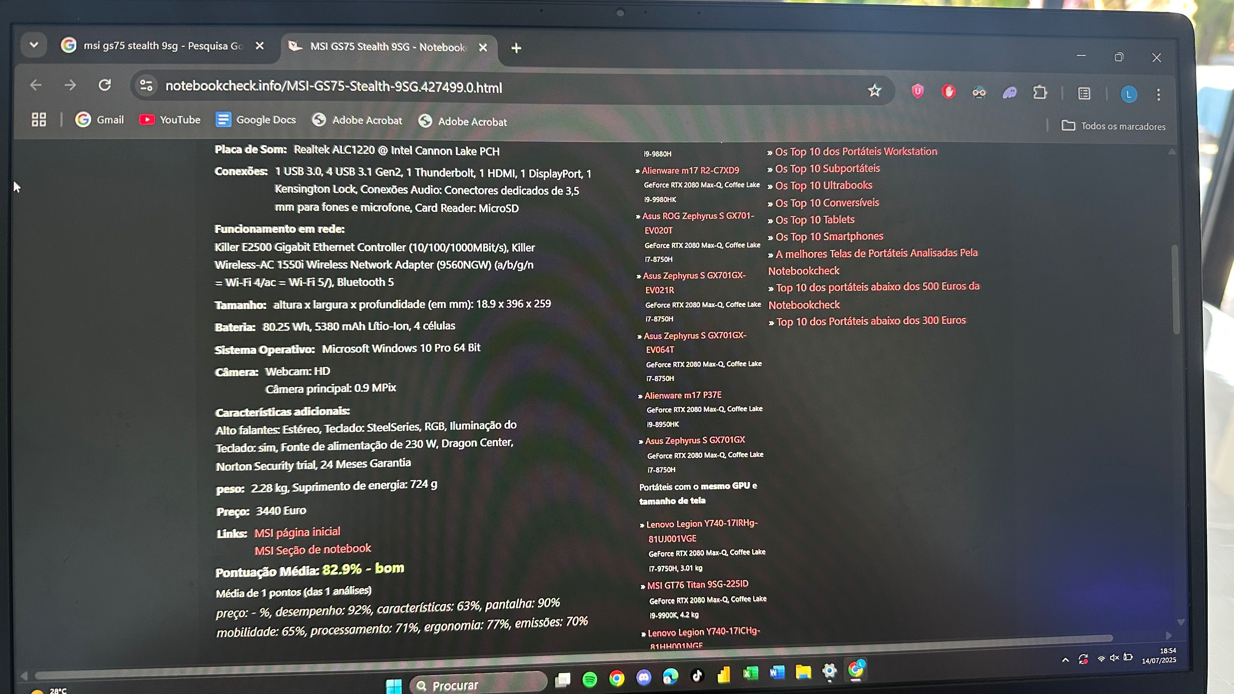 Portátil MSI GAMING - RTX 2080 MaxQ - 32GB RAM - 144Hz - 1TB SSD