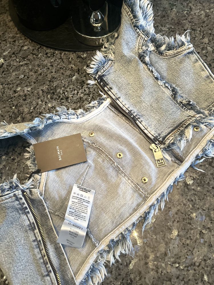 Cudny top jeans Balmain-duze zlote guziki r.L