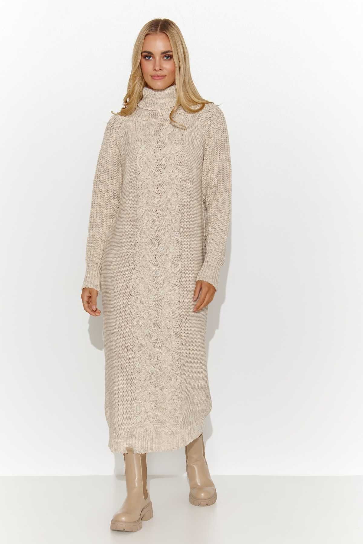 Sukienka dzianinowa sweter sweterkowa midi golf warkocz 38 40 42 NOWA