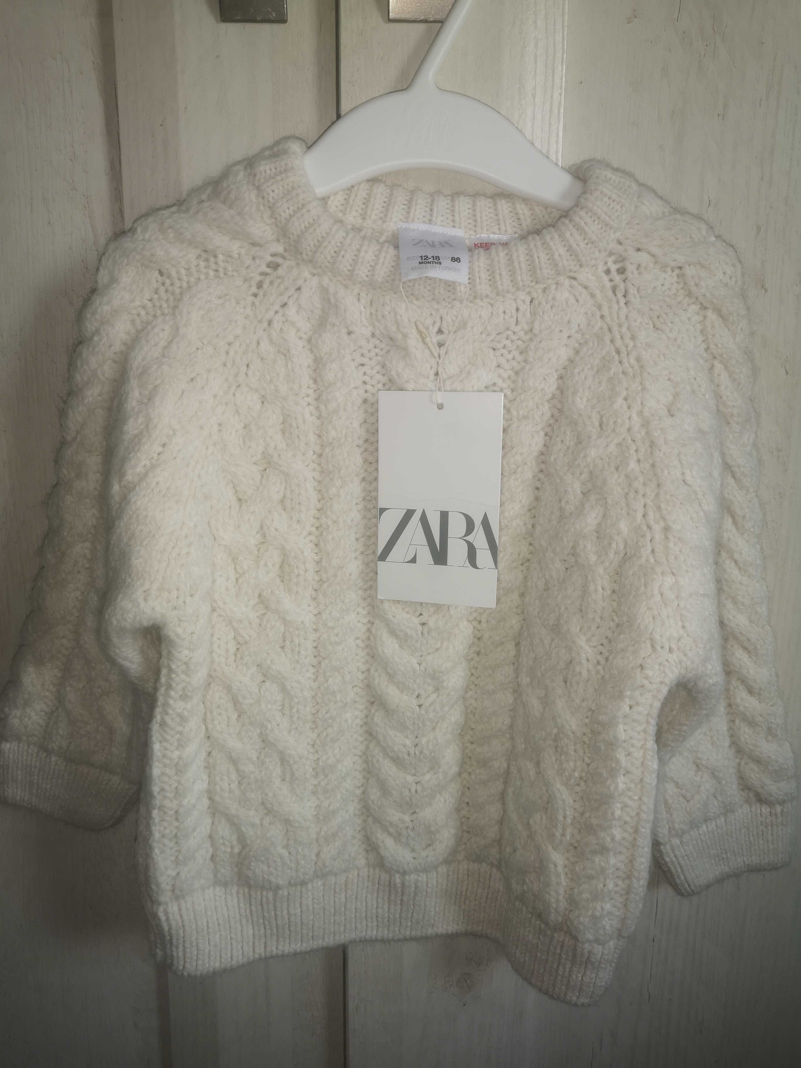 Sweterek Zara 86 ecru z warkoczem sesja jesienna świąteczna