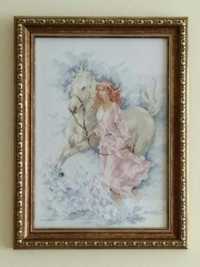 Продам вышитую картину Lanarte "Девушка ведущая лошадь по