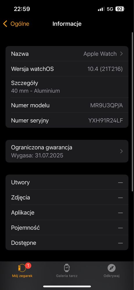 Oryginalny zegarek apple watch 10.4 (21T216) z gwarancją