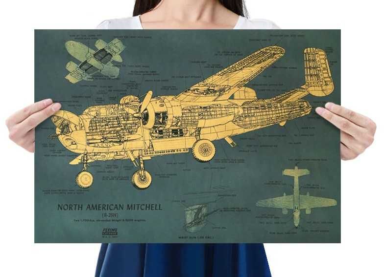 Plakat Samolot North American B-25 Mitchell Bombowiec Wojna 50,5x35cm