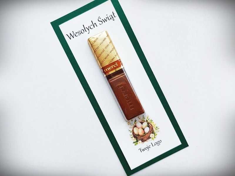 Etykiety pod czekoladki Merci z motywem wielkanocnym/upominki biznesow