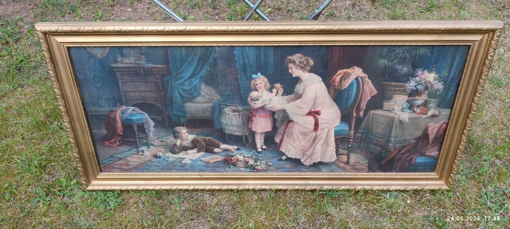 Stary obraz reprodukcja -matka z dziećmi
