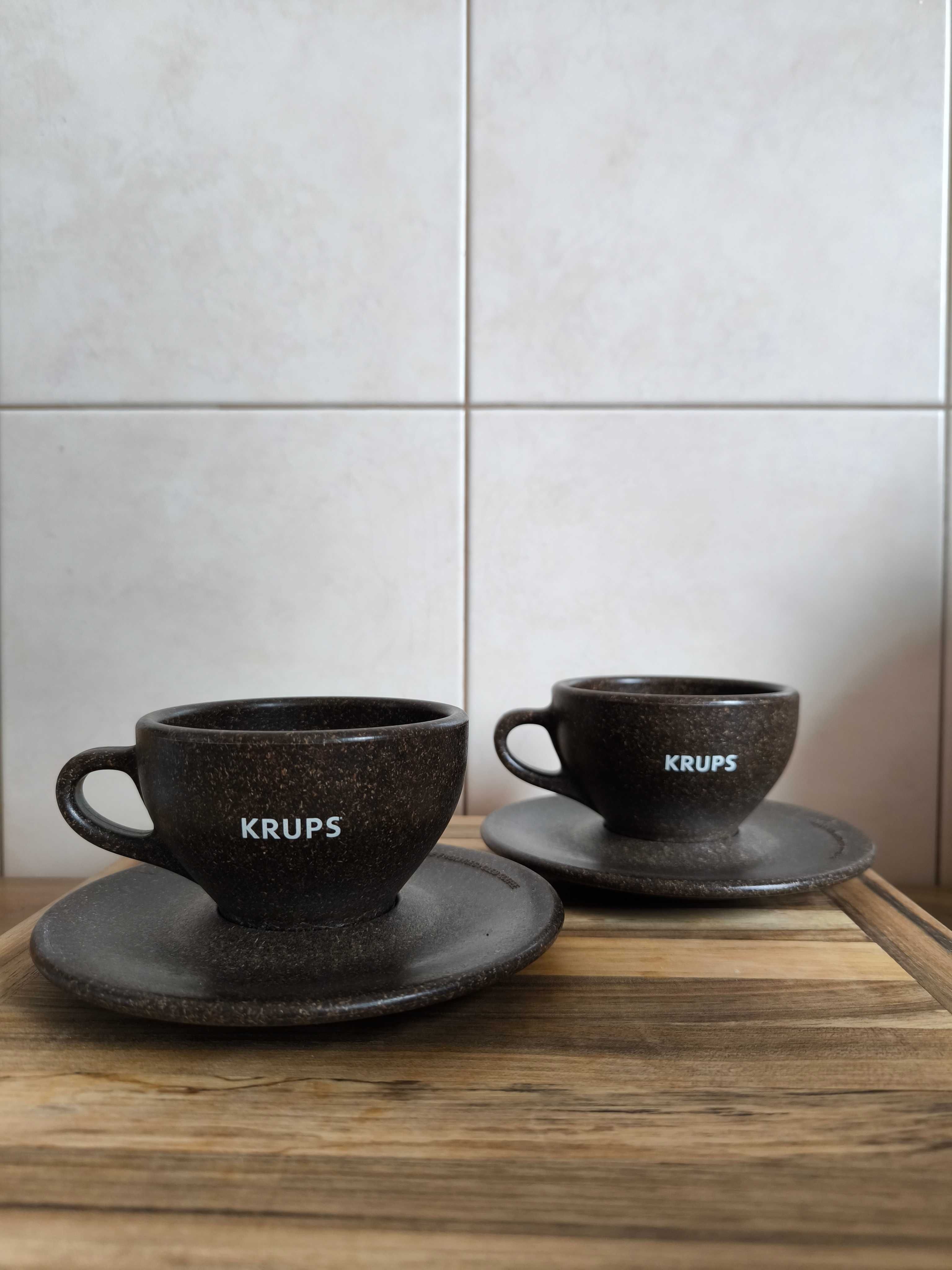 2x filiżanka Krups ze spodkiem wykonana z kawy
