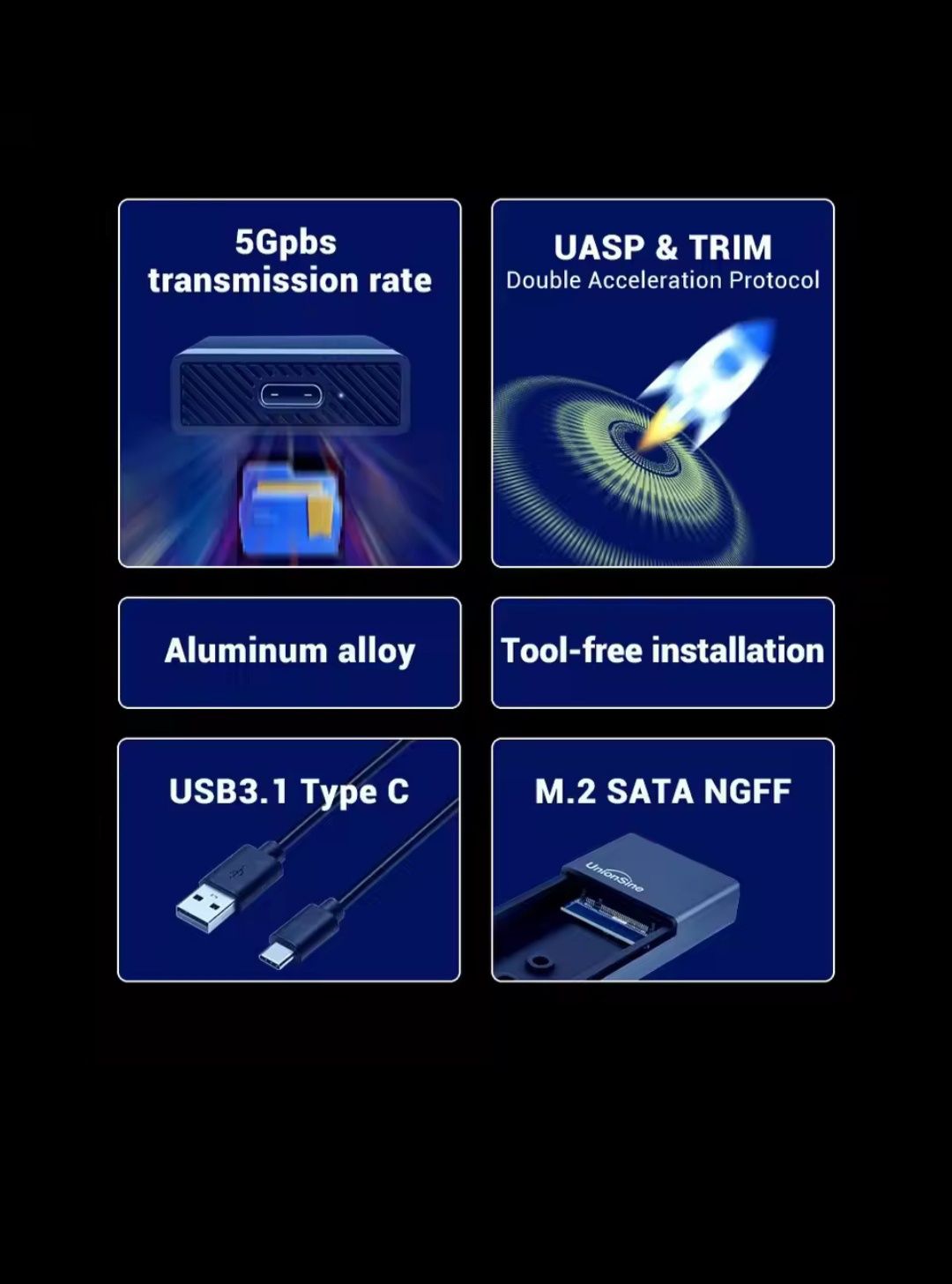 Карман внешний UnionSine M2 SSD Sata протокол