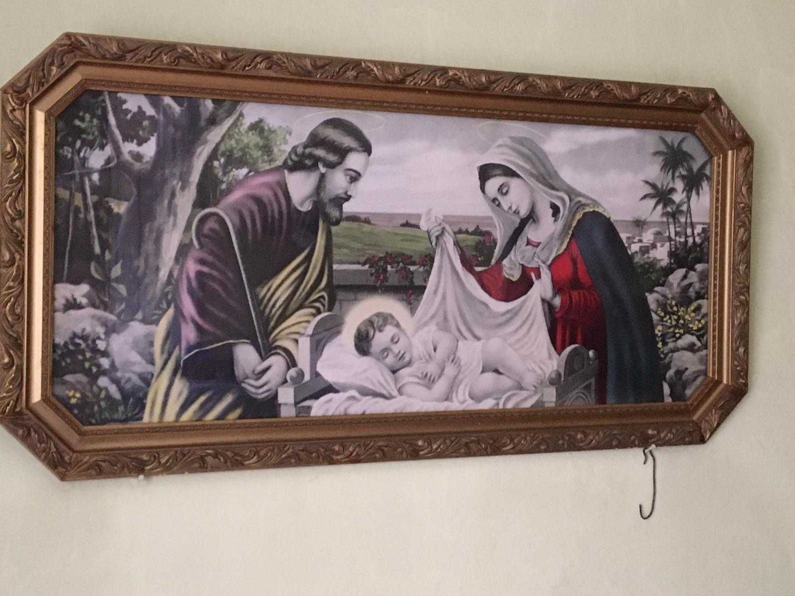 Stary duży obraz Świętej Rodziny oryginał Rodzina Święta Jezus Maryja