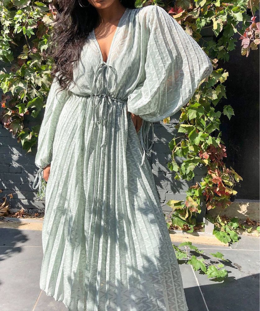 Miętowa Zielona plisowana sukienka midi s 36 38 m asos luxe