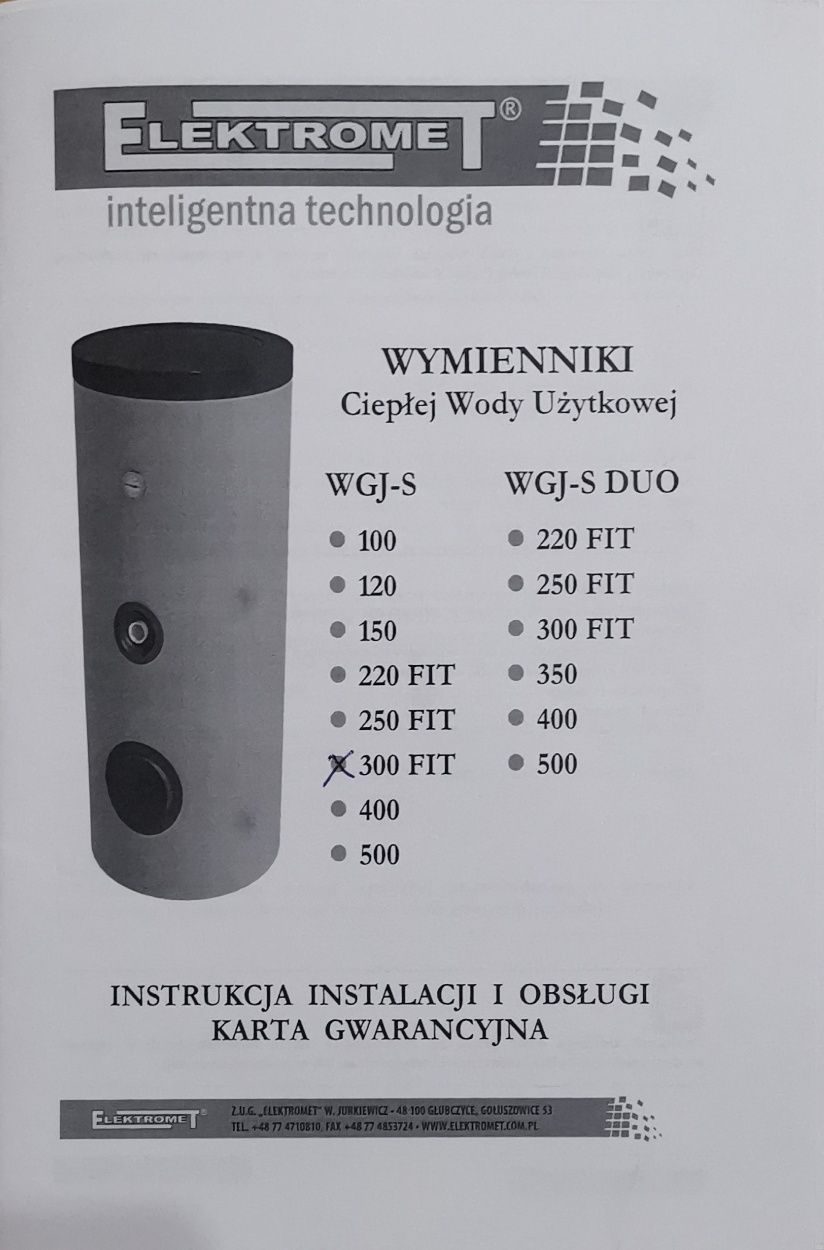 Elektromet wymiennik wody WGJ-S F, bojler do wody IT stojący 300l z gr