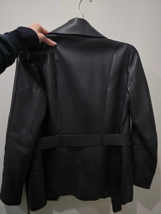 Шкіряна куртка Massimo Dutti жіноча чорна натуральна з поясом XS