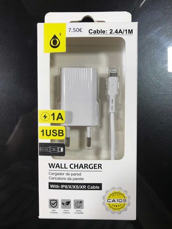 Carregador completo de iPhone/iPad -Cabo lightning + carregador parede