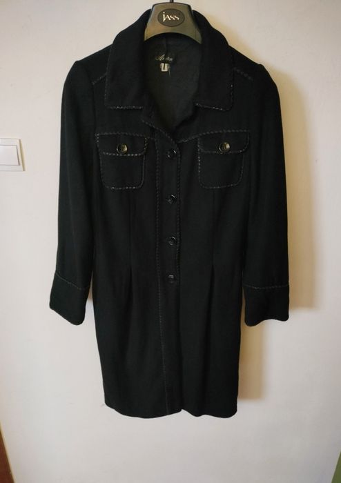 Czarny wełniany kaszmirowy płaszcz Patrizia Aryton