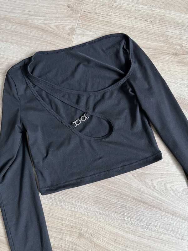 Bluzka crop top z długim rękawem ozdobny wycięty dekolt s m