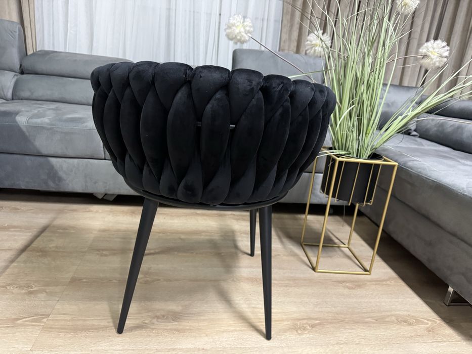 Nowe Krzesło Welurowe Plecione Glamour Wygodne Czarne Meble Dom Fotel