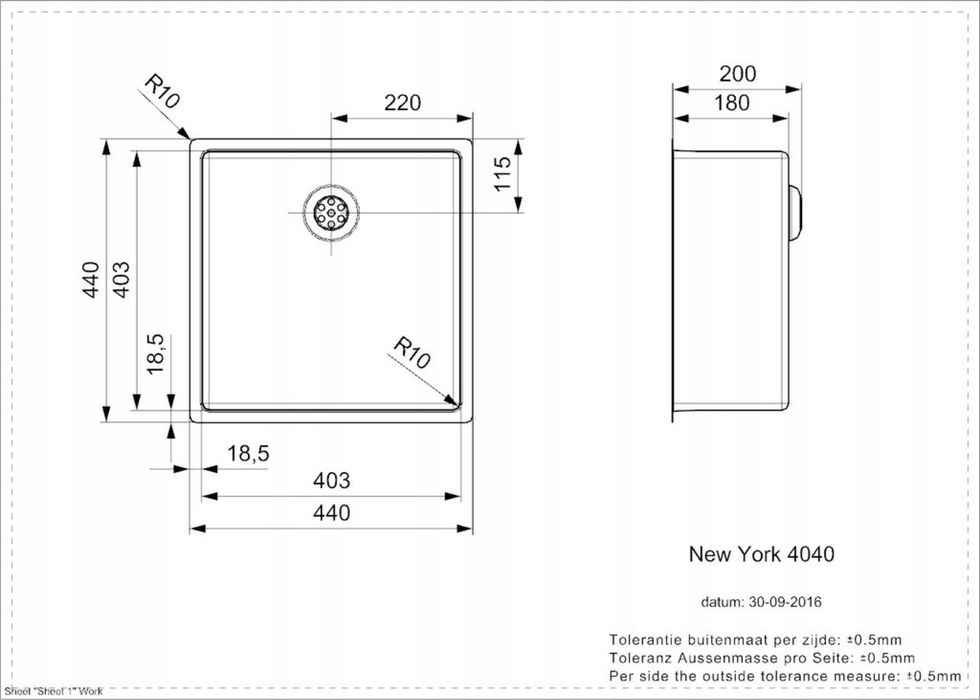 NOWY Zlewozmywak REGINOX 40 x 40 New York miedź