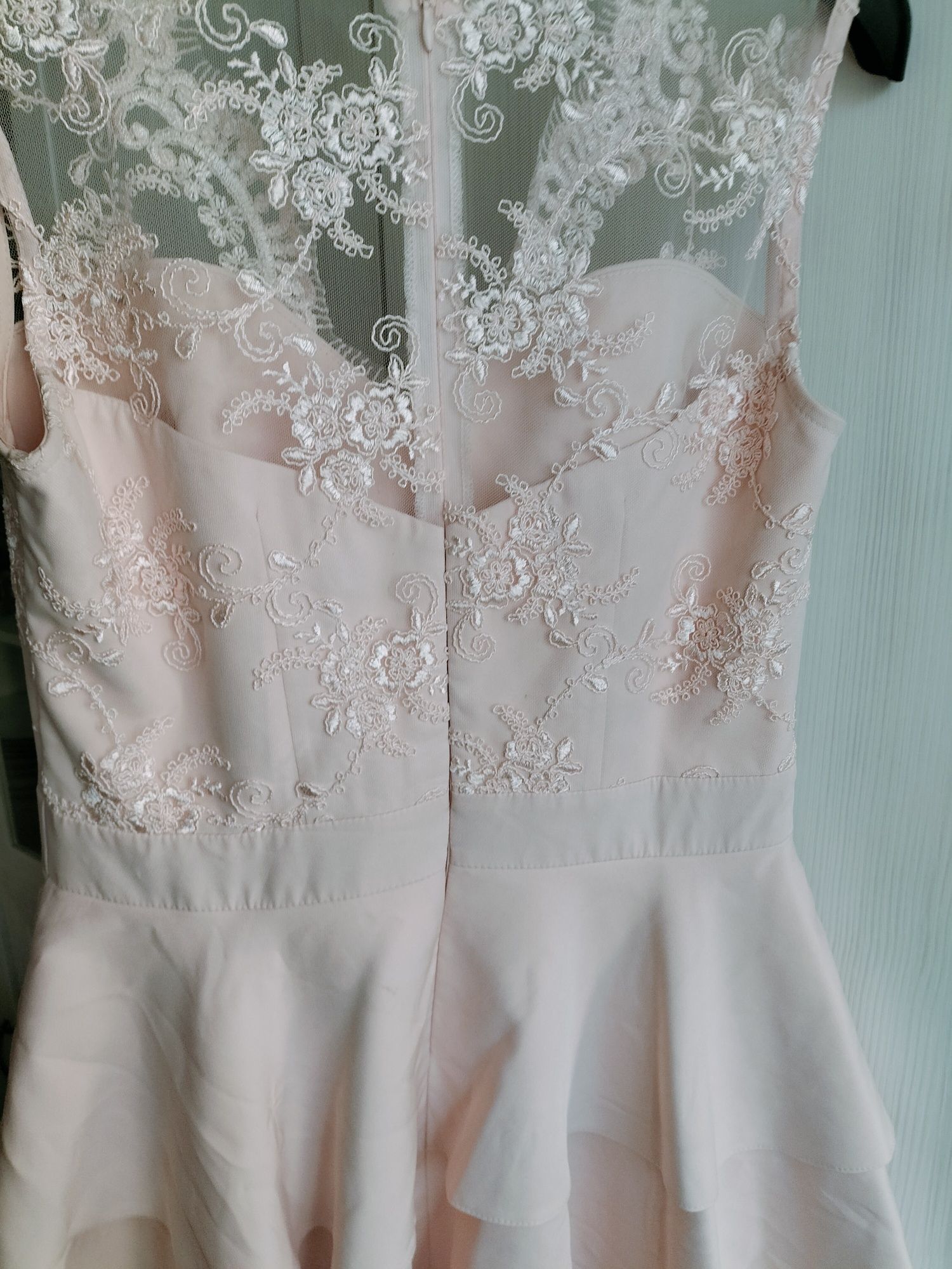 Krótka sukienka morelowa wesele koronka XL 42