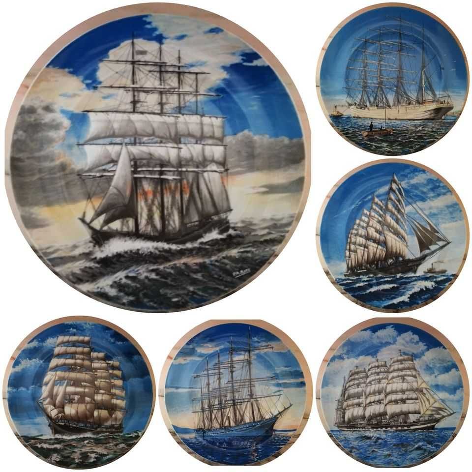 Pratos decorativos 6 barcos Veleiros porcelana Quinta Nova