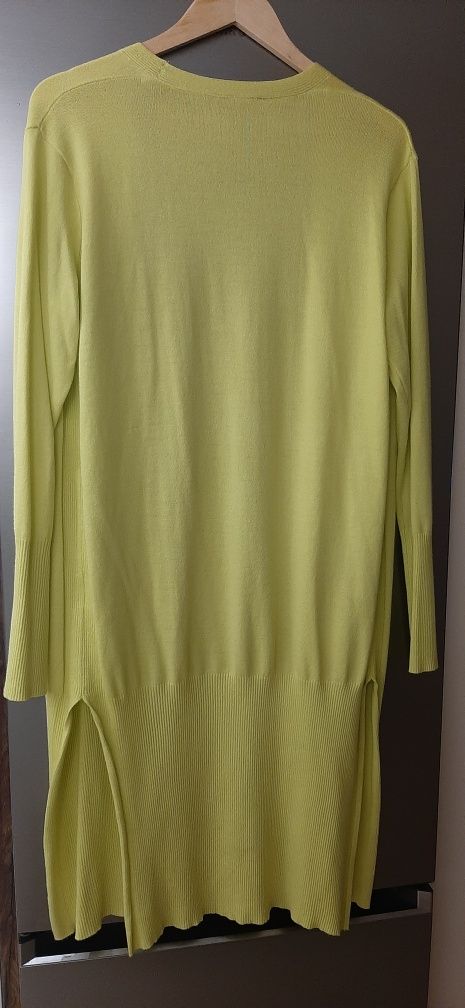 Sweter dlugi kardigan limonkowy żółty 40-42 L-XL Jak Nowy