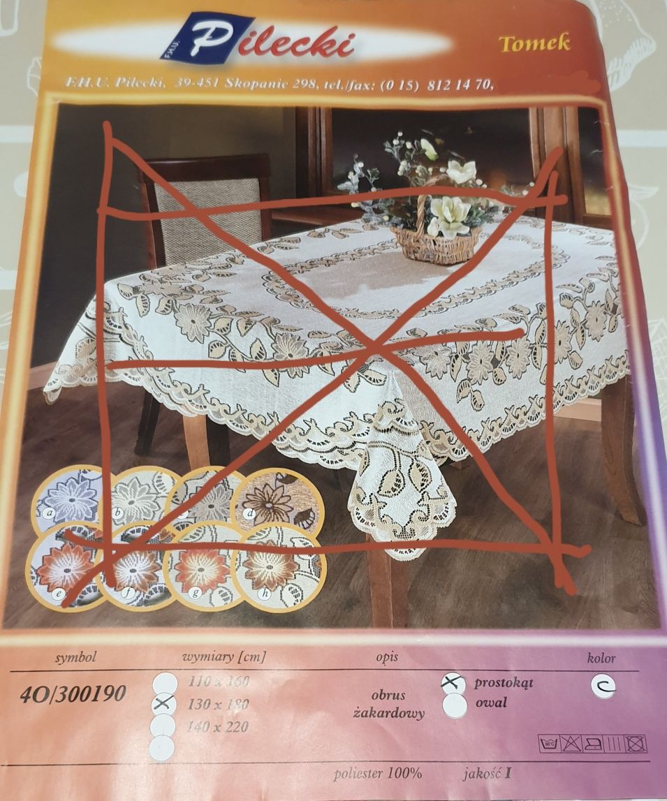 OBRUS ŻAKARDOWY 130x180cm AŻUROWY Poliester Kremowo-złoty beż Jak Nowy