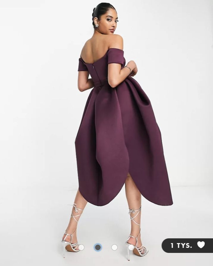 ASOS Ciemnofioletowa sukienka 36 bal wesele impreza midi bardot