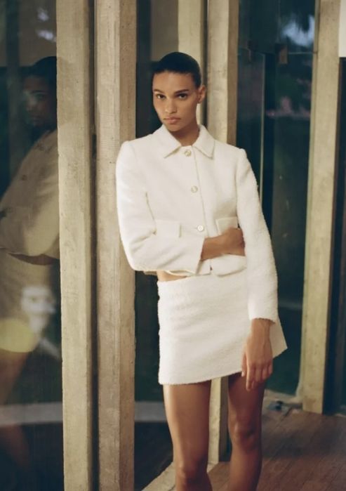 Krótka kurtka boucle Zara M żakiet marynarka kieszenie nowa