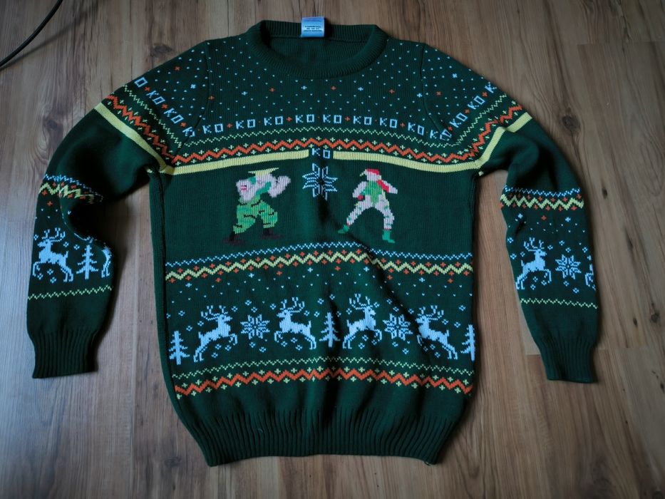 Numskull Street Fighter Christmas Sweater Royal zielony KO L RRP €40