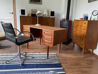 Duńskie tekowe biurko dwustronne mid century modern