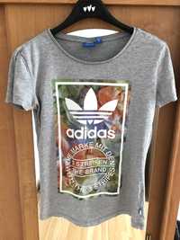 T-shirt szary z nadrukiem, trefoil Adidas Originals