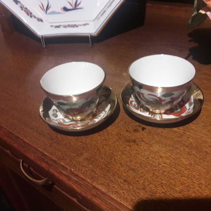 2 Tigelas porcelana chinesa pintura manual "Dragão Vermelho", antigas