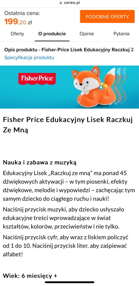 Edykacyjny lisek raczkuj ze mną Fisher Price