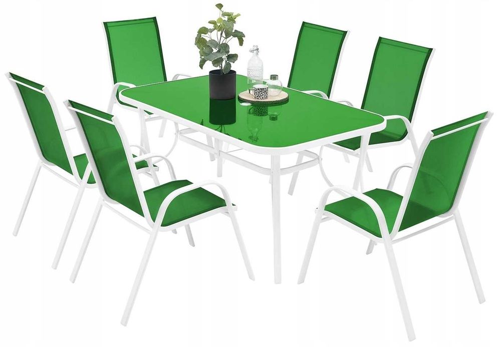 Meble ogrodowe zestaw stół krzesła 6+1 na taras balkon Zielone