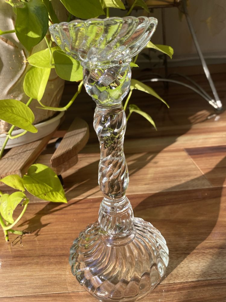 Świecznik szklany  vintage 24 cm