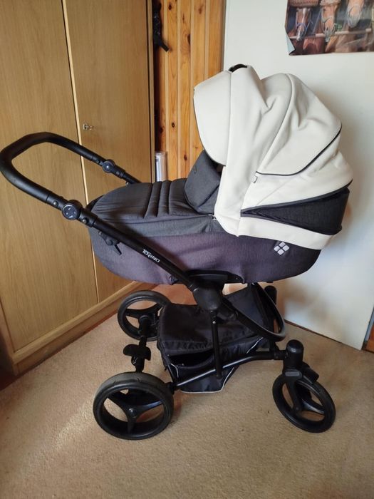 Wózek Bebetto Torino 3w1 4w1 baza isofix  czarno biały eko skóra wysył