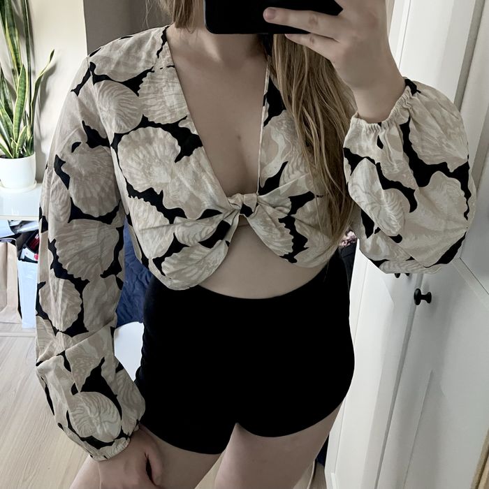 Lniana nowa bluzka na lato długi rękaw h&m