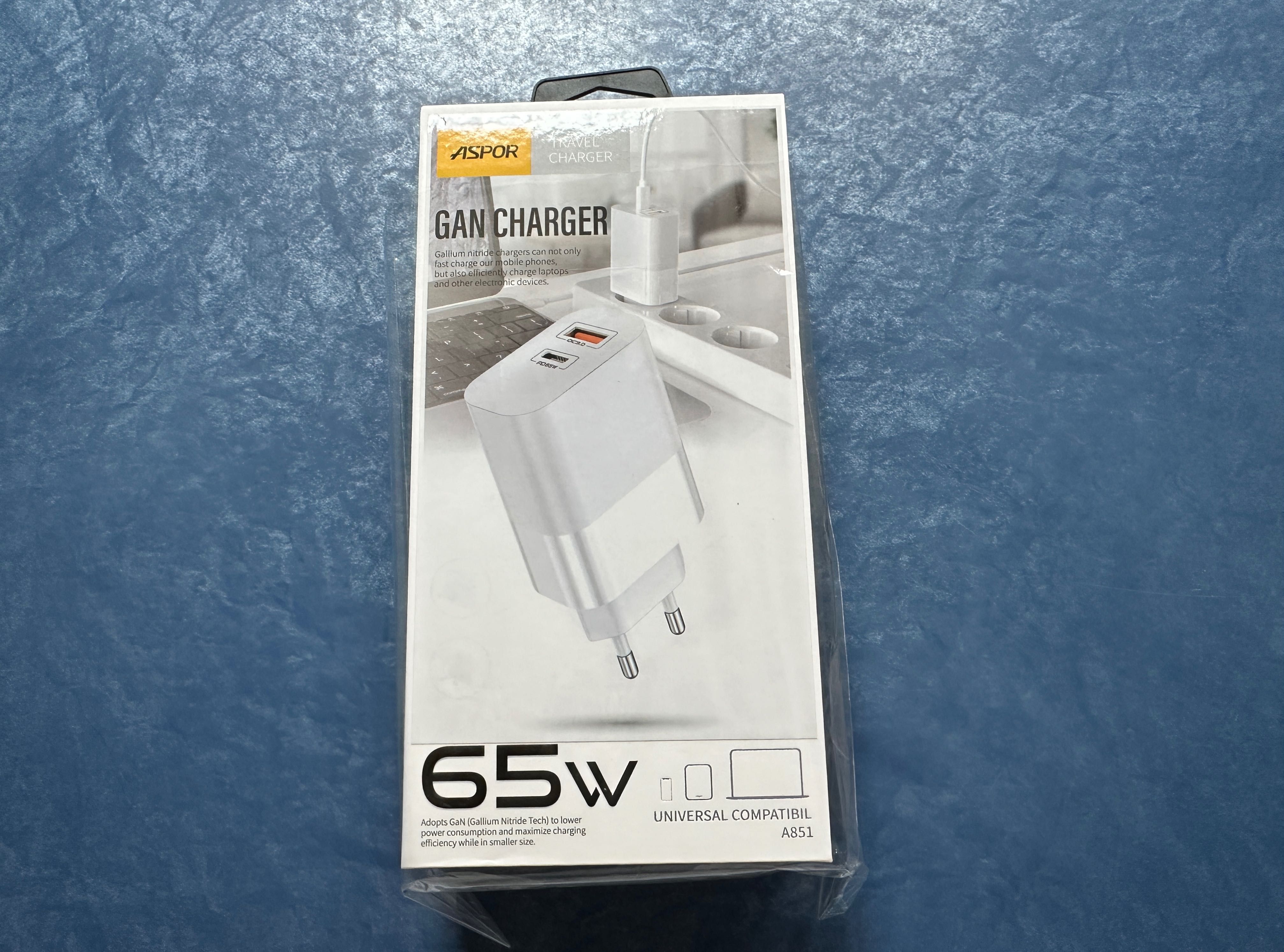 швидка зарядка Aspor GaN Charger 65W TypeC+USB 3.0 PD зарядне зарядное