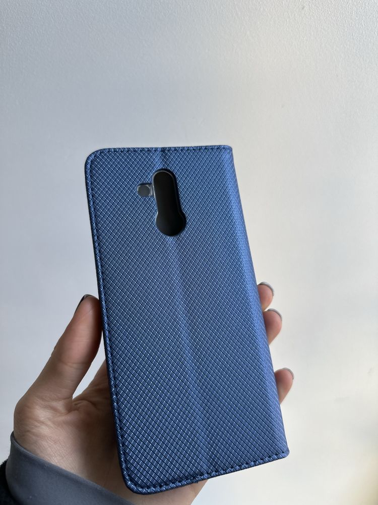 Szkło hartowane i etui zamykane granatowe do HUAWEI MATE 20 LITE
