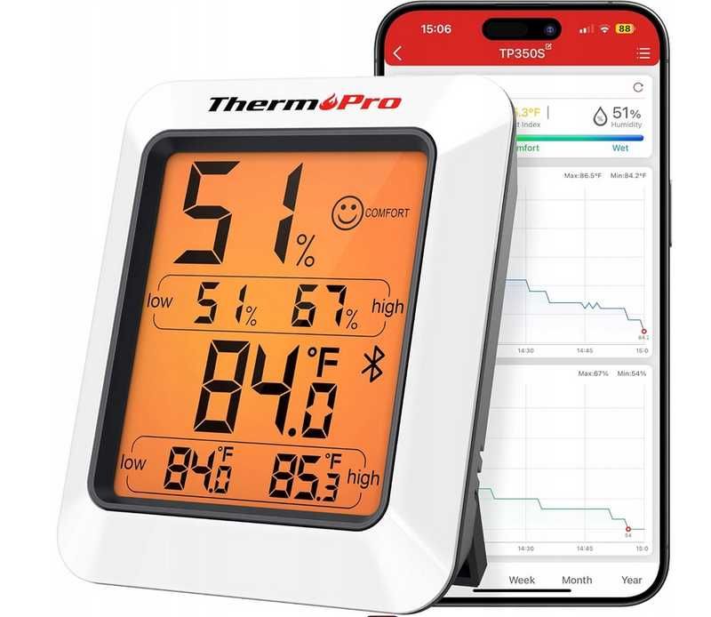 2X ThermoPro TP-350 Stacja pogodowa, Bluetooth 5.0, 80 m,