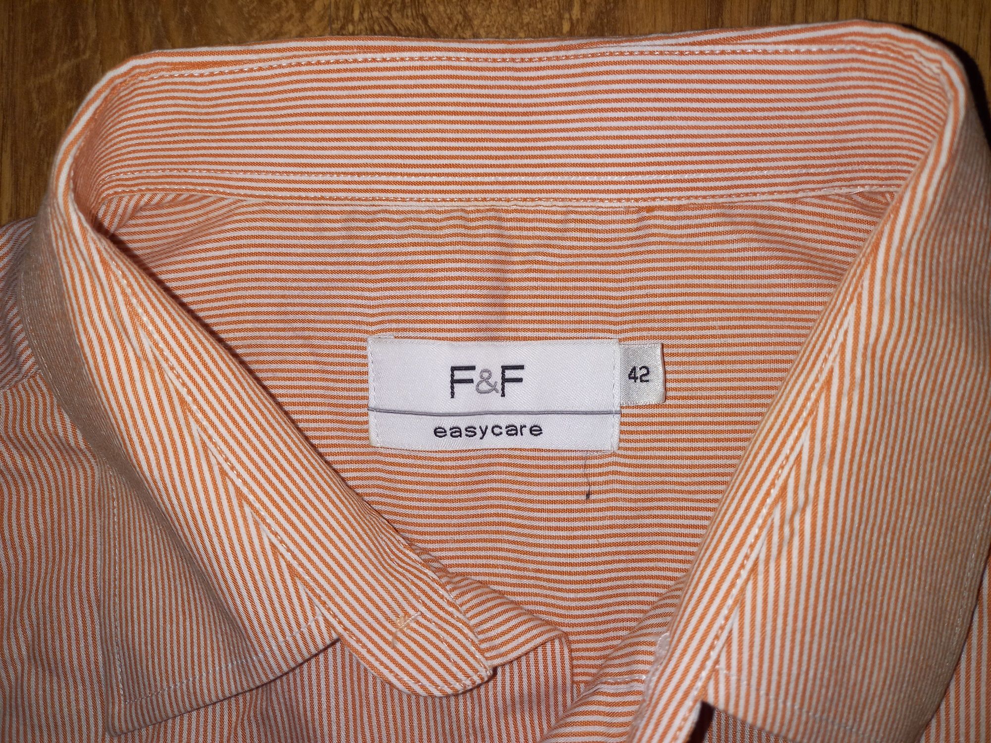 [126cm pod pachami] Pomarańczowa koszula męska w paski | r. XL/koł. 42