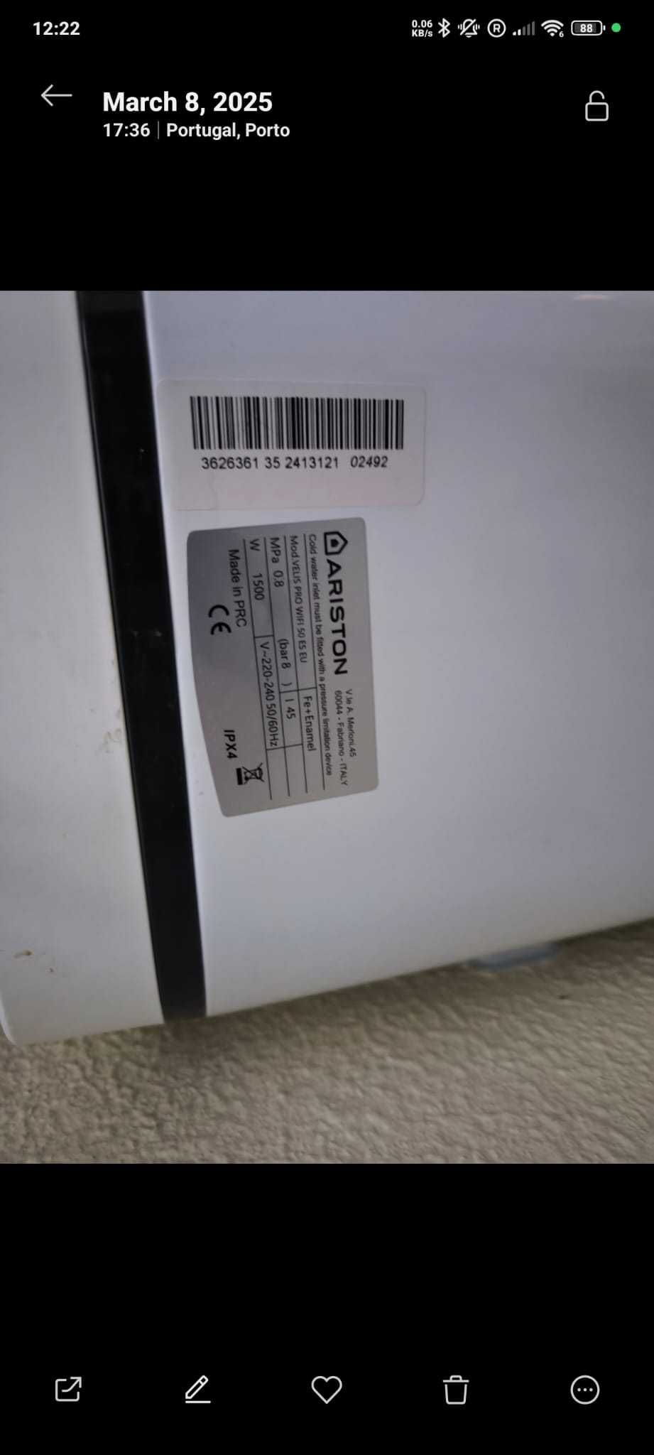 Termoacumulador Ariston Velis PRO WIFI 50 litros