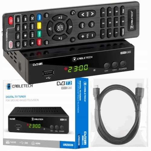 Dekoder Tuner TV naziemnej HD DVB-T2 HEVC H.265 URZ0338+ kabel HDMI